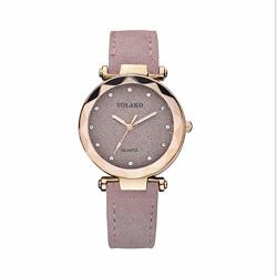 ZEYAN97 Fashion Crystal Analog Display Dial Quartz Watches For Women Ladies Bracelet Bangle Wrist Watches For Pu Small Leather Wristwatch Casual Daily Watch Pink