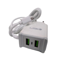 Nesty GRTA006 Dual USB Port Wall Charger And Built In Micro USB Cable - 2 Pin Eu Power Adaptor 2 X USB Ports 2.1A