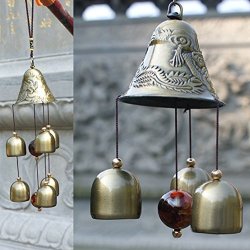 Patgoal Antique Copper 6 Bells Lucky Wind Chimes Outdoor Home Decoration