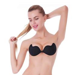 Clip-on Adhesive Invisible Push-up Reusable Butterfly Bra - C Black