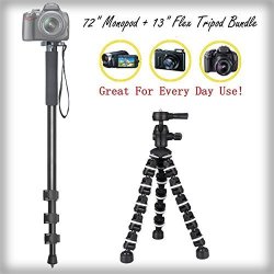 Handy 72" Monopod + 13" Rugged Flexible Tripod Bundle For Canon Powershot Elph 330 Hs Ixus 255 Hs - Portable Tripod Flexible Legs Camera Support