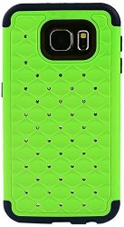 Apexel Silicone And Plastic Hybrid Protective Shell Back Cover Case With Bling Crystal Rhinestone And Touch Pen For Samsung Galaxy S6 - Green