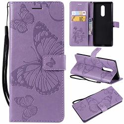 Adamarker Designed For Sony Xperia 1 Case Wallet Cover Flip Case Butterfly Pattern Card Holder Purple