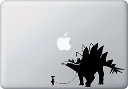 Pet Dinosaur - Stegosaurus W Girl - Vinyl Decal For Laptop Macbook Appliances - Yydc 7.5"W X 4.5"H Girl - Face Left Black
