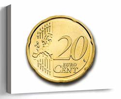 Wall Art Canvas Print Photo Artwork Home Decor 24X16 Inches - Cent 20 Euro Coin Currency Europe Money Weal