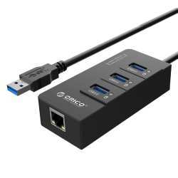 Orico 3 Port USB3.0 Hub With Gigabit Ethernet Adapter Black