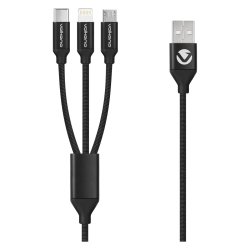 Volkano 3 In 1 Type-c Lightning Micro Cable 1M - Weave Series Fabric Braided- Black