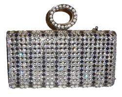 Black And Silver Diamante Ladies Evening Purse Clutch - Shipping