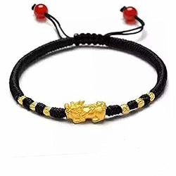 Jewelry Gift 24K Gold Lucky Transport Transfer Beads Gold Rope Bracelet 999 Gold Animal Year Black String Bracelet Bangle Gold A Brave +6 Kim Particles red String