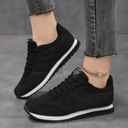 Women's Solid Color Casual Sneakers Lace Up Platform Soft Sole Walking Skate Shoes Low-top Running Trainers