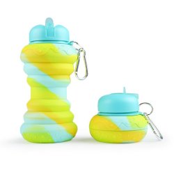 Kids Collapsible Silicone Water Bottle - Green And Blue Doughnut