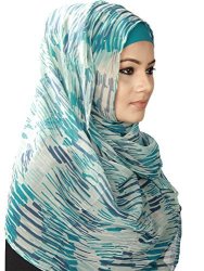 Mybatua Faiqah White And Turquoise Printed Chiffon Hijab Women Scarf HJ-060 Square 100100 Cm