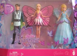 Barbie Mariposa Flutterfield Fairies Dolls Gift Pack W 4" Fairy Prince Carlos Queen & Mariposa Figures 2007