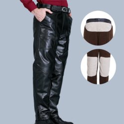 Mens Pu Leather Motorcycle Biker Pants Windproof Winter Thick Warm Trousers