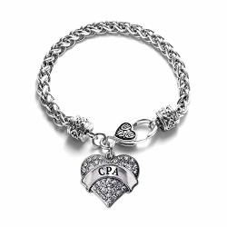 Inspired Silver - Cpa Braided Bracelet For Women - Silver Pave Heart Charm Bracelet With Cubic Zirconia Jewelry