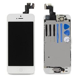 Ayake Lcd Screen For Iphone 5S White Full Display Assembly Digitizer Touchscreen Replacement With Front Facing Camera Speaker And Home Button Pre-assembled All Required