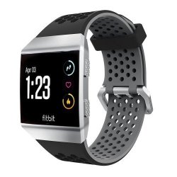 Tuff-Luv Tpu Dual Colour Air-cool Silicone Strap Wristband For Fitbit Ionic - Black And Grey Large - 170MM-205MM