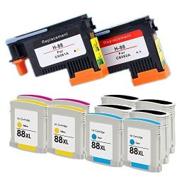Rightink 2 Pk 88 Printhead Black yellow Cyan magenta C9381A C9382A And Ink Cartridges 10PACK Combo Replacement For Hp 88 88XL