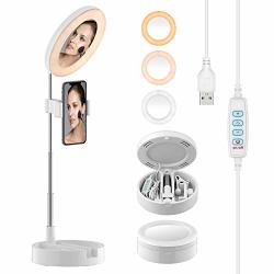 Ring Light With Mirror Tripod Stand Phone Holder 6" Foldable Lighted Makeup Mirror With Lights Oldshark LED Selfie Ring Light For Traval live Streaming youtube