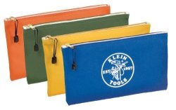 Klein Tools 5140 Canvas Zipper Bags Olive Orange Blue Yellow 4-PACK