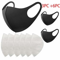 3PCS Protective Masks With 6PCS N95 Standard Filter 3D Reusable & Washable PM2.5 Facemask Air Mouth Cover- Anti Dust Smoke Gas And Nose Protection