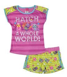 Hatchimals Big Girls' Hatch A Whole World 2-PIECE Pajama Short Set Pnkgrn 6 6X