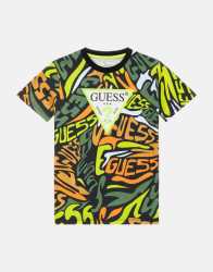 Guess Kids Eco All Over Print T-Shirt - 14Y Green