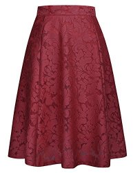 Grace Karin Womens Midi Knee Length Flare Flowy Skirt Size M Wine Red