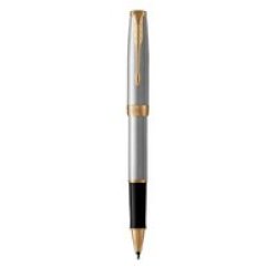 Sonnet Fine Nib Rollerball Pen Stainless Steel With Gold Trim Black Ink - Presented In A Gift Box