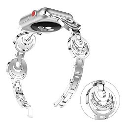 Fashion Women Sun Moon Crescent Crystal Bracelet Band Strap For Apple Watch Series 4 40MM Silver