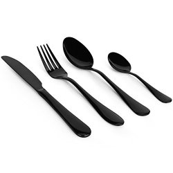 Catnee Flatware 16PIECES Set Stainless Steel Tableware Suitable For Families Kitchens Hotels Or Restaurants - Service For 4 Mirror Black