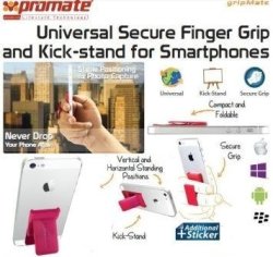 Promate Gripmate Universal Smartphone Secure Finger Grip And Kick-stand-pink Retail Box 1 Year Warranty