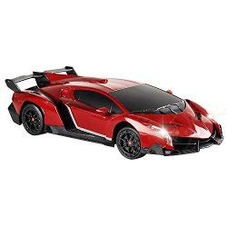 Qun Feng Electric Rc Car-lamborghini Veneno Radio Remote Control Vehicle Sport Racing Hobby Grade Licensed Model Car 1:24 Scale For Kids Adults Red