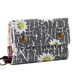 Women Yajama Girls Small Foldable Wallet Canvas Coins Purse With Keyring Key Wallet Gray