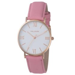 Pink Leather Strap White Dial Women's Watch HL2060P