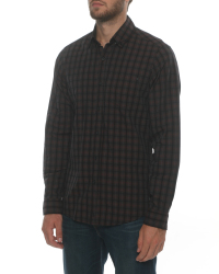 Deacon Overcast Long Sleeve Check Shirt In Black And Burgundy