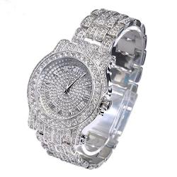 Men's Hip Hop Luxury Iced Out 14K Gold Plated Metal Band Rapper's Bling Watch Gold