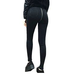 Women's Skinny Stretch Back Zipper Denim Jeans Seamless Full Length Pencil Pants Leggings S Black