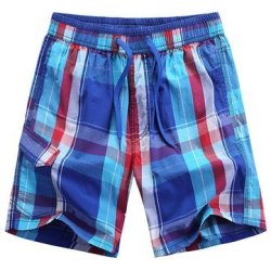 Summer Mens Casual Shorts Fashion Cotton Quick Drying Lattice Beach Shorts