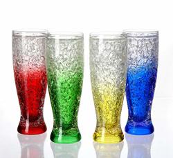 Jf Mall Pilsner Shape Double Wall Acrylic Freezer Beer Mug Crystal Clear Ice Cup Frosty Glasses Set Of 4 With Assorted Color 16 Oz Each