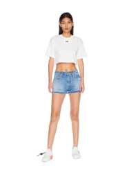 Off White Stamp Ribbed Cropped Tee White - White & Black L