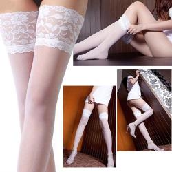 Seductive & Sexy - Stay Up Lace Top White Thigh High Stockings - Also In Black