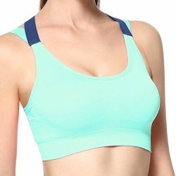 Finecase Women's Strappy Crisscross Back Support Yoga Gym Sports Bra Tops Large Blue