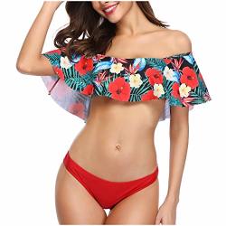 2 Piece Swimsuits For Women Ruffle One Shoulder Swimwear Bathing Suits Floral Print Beachwear Bikini Set