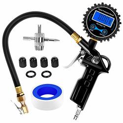 Nilight 50026R Digital Tire Inflator Pressure Gauge 250 Psi Air Chuck And Compressor Accessories Heavy Duty With Rubber Hose And Quick Connect Coupler For
