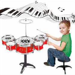 Minge 5-PIECE Kids Junior Drum Set Kids Toy Jazz Drum Kit Musical Instrument Toy Early Educational Toy