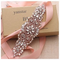 Handmade Yanstar Crsytal Beads Bridal Belts Blush Bridesmaid Dress Belt Sash