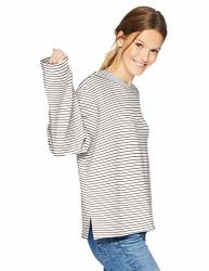 Amazon Brand - Daily Ritual Women's Terry Cotton And Modal Boxy Long Square Sleeve Top White-black Skinny Stripe Large