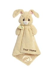 Aurora Personalized Precious Moments Baby Floppy Bunny Luvster Plush Blanket With Heart For Baby Boy Or Baby Girl - 16 Inches