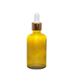 50ML Amber Glass Aromatherapy Bottle With Pipette - White & Gold Collar 18 89